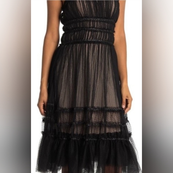 MAX STUDIO Halter Neck Tiered Mesh MIDI Dress - Picture 2 of 5